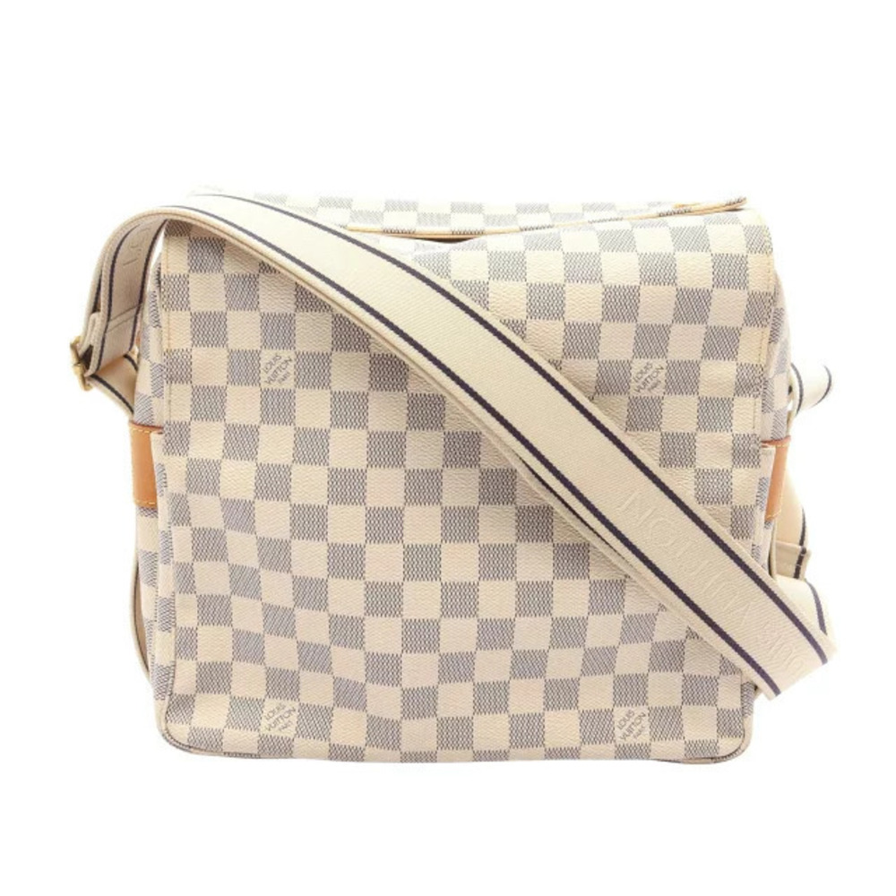 Louis Vuitton Naviglio Damier Azur White Shoulder Bag Canvas Leather White